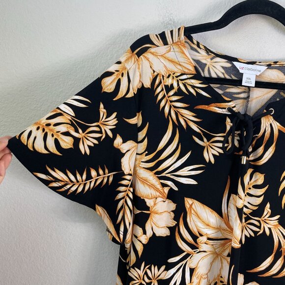 Liz Claiborne Womens Plus XXL Floral Dress With Lace Up Neckline Short Sleeves - Picture 10 of 12